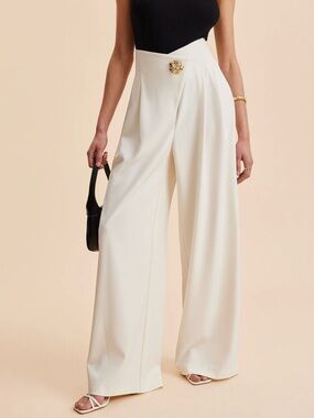 Commense White Wide Leg Pants – XS (High Waist, Embellished, Sold Out, NWT)